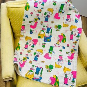 70s Vintage Baby Blanket Retro Playful Cartoon Children Flower Neon Butterfly MC